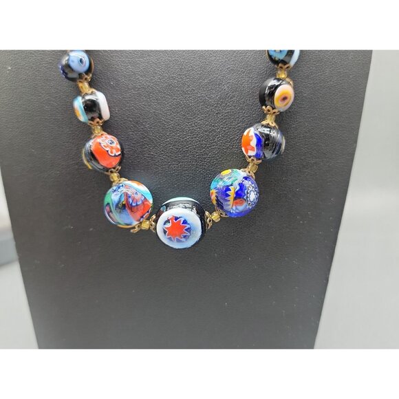 Handpainted Millefiori Pearl Necklace 23" Graduated Sizes Iconic Italian Design - Picture 3 of 16